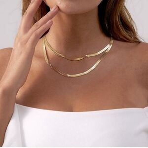 Free People Layered Gold Herringbone Necklace Set